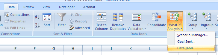 Select Data > What-If Analysis > Data Table