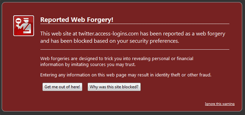 Firefox blocks Twitter Phishing Site