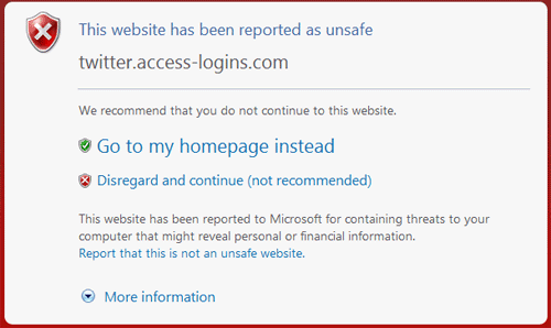 Internet Explorer 8 blocks Phishing Site