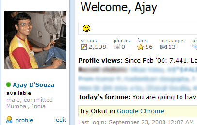 Google advertises Chrome in Orkut