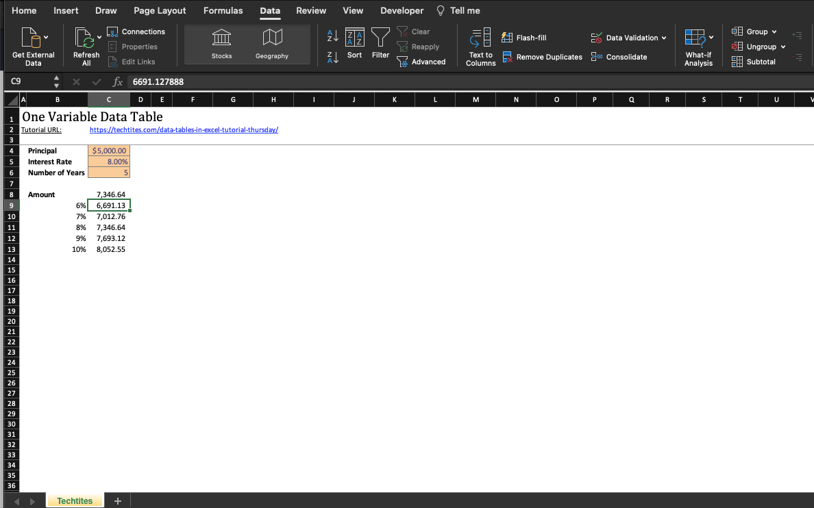 one-variable-data-table-in-excel-techtites