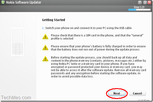 Nokia Software Updater - Step 1