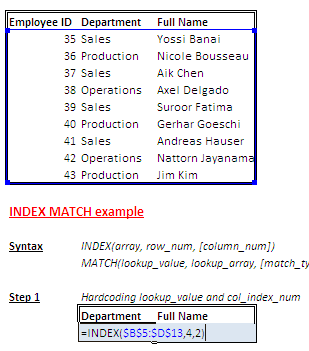 INDEX MATCH Step 1