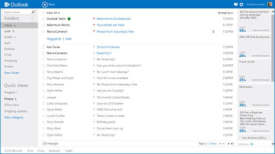 Outlook.com Interface