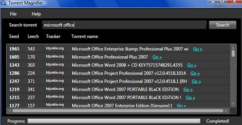 TorrentMagnifier: Search And Download Torrents From Your Desktop.