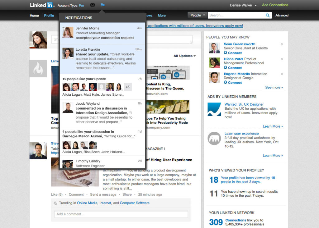 LinkedIn - notifications