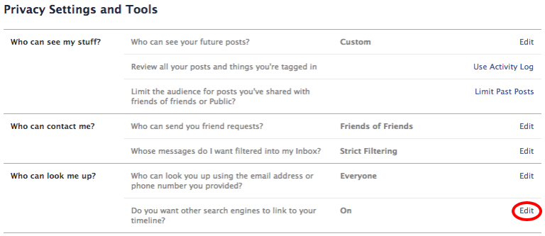 Facebook Privacy: Stop search engines linking to your timeline