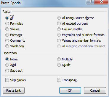 Excel Paste Special