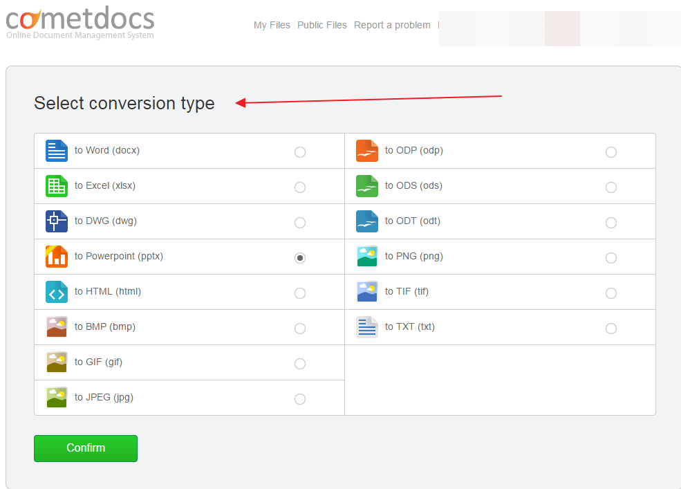 Select Conversion Type on Google Drive