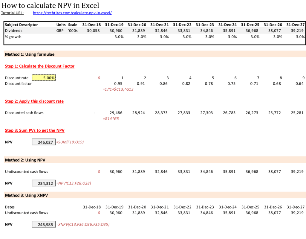 Calculate NPV in Excel